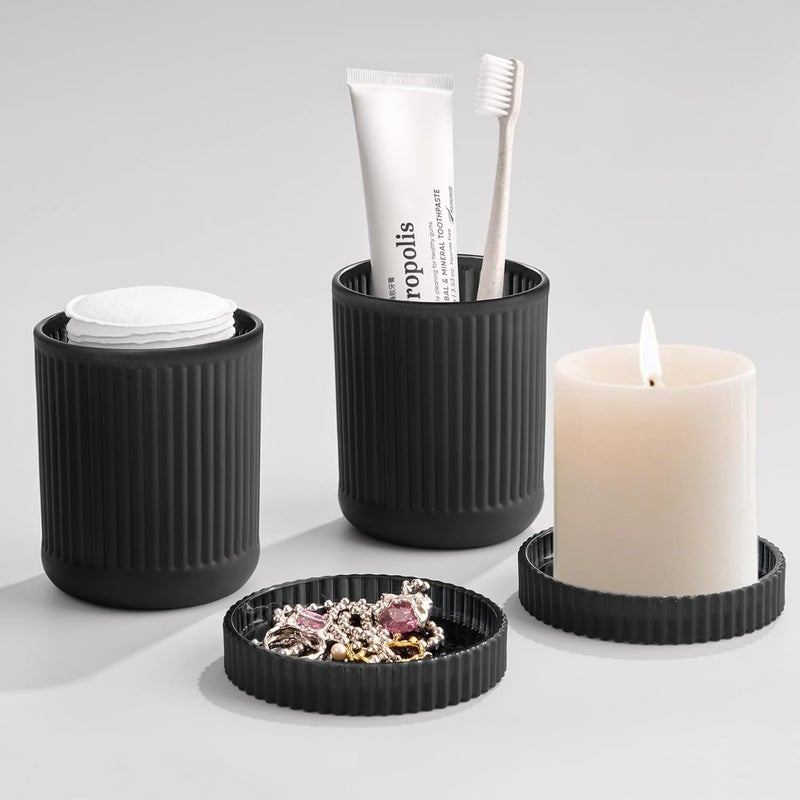MKOSAB Glass Bathroom Organizer Set for Men, 2 Pack Bathroom Accessories, Bathroom Decor for Cotton Swabs, Cotton Balls, Pads, Floss Picks – Husband Birthday Gift Ideas, Gifts for Men(Black) - Image 3